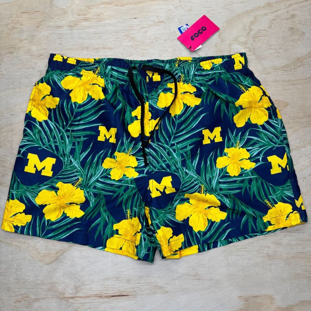 NEW Michigan Wolverines FOCO Floral Swimming Trunks Mens Blue sz XL